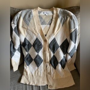 Sonoma Cream and Gray Argyle Cardigan Sweater